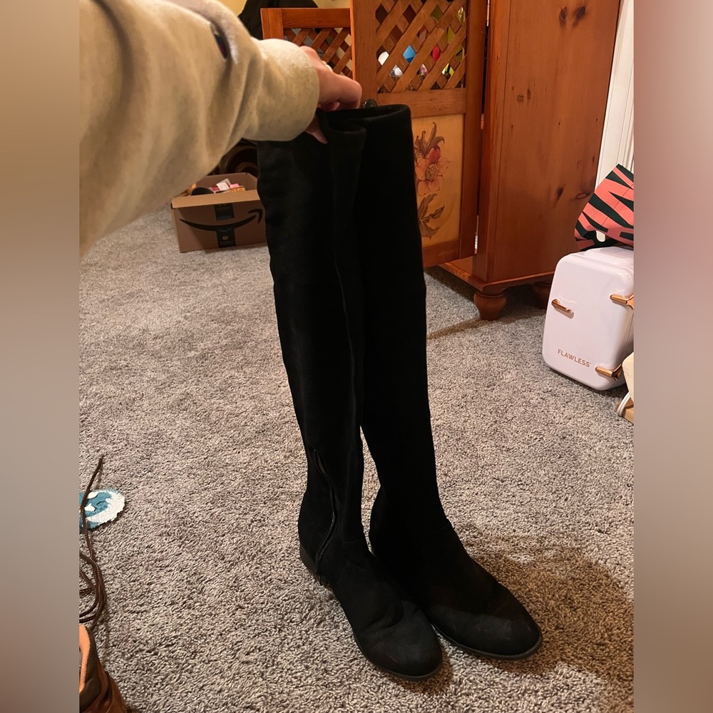 Thigh high suede boots